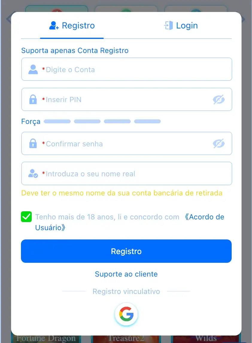 registro e login